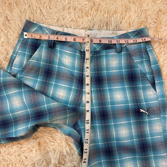 NWOT Puma Men's Plaid Tech Lightweight Stretch Shorts w 28 blue white pockets - Picture 4 of 9